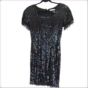 Beaded Black Sequin Midi Evening Dress